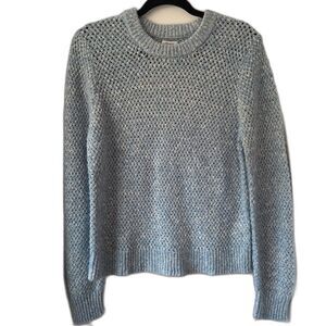 J. Crew Womens Large Honeycomb-stitch crewneck Blue Knit Sweater